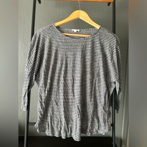 Joie linen blend grey and black striped quarter sleeve shirt